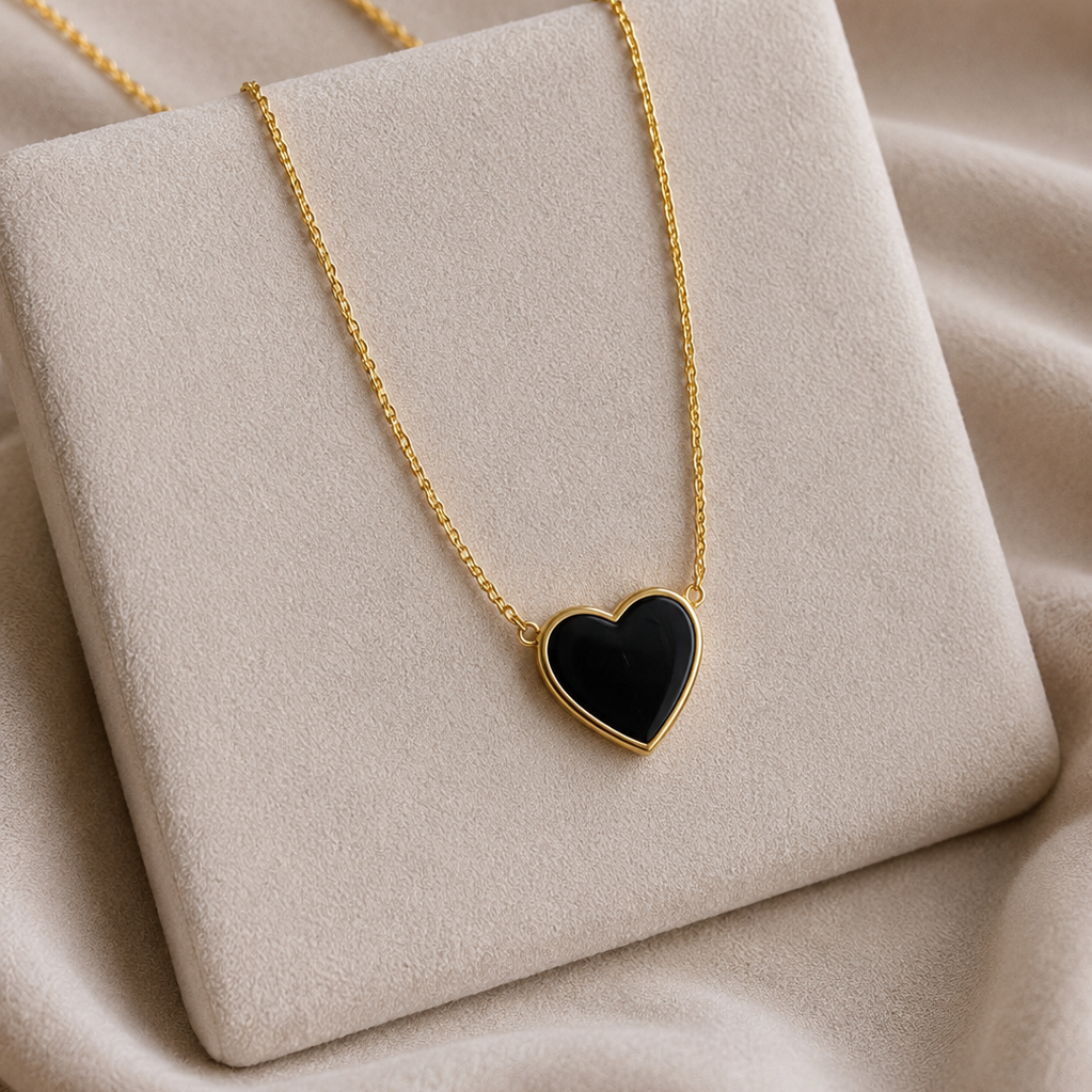 Stainless Steel Black Heart Necklace