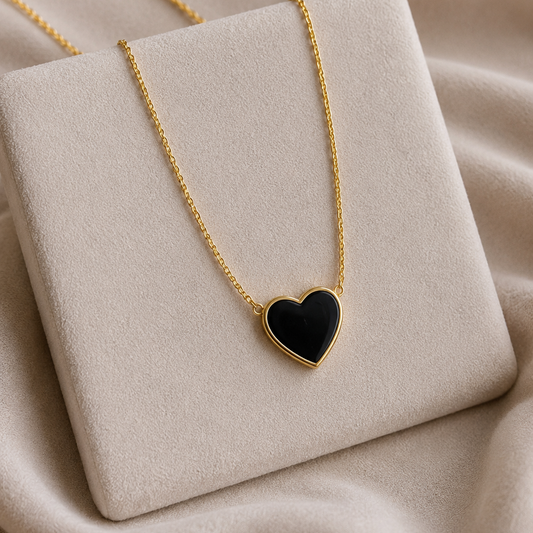 Stainless Steel Black Heart Necklace