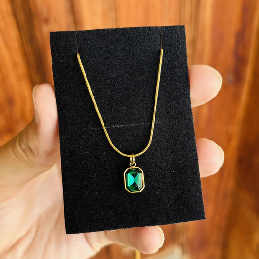 Premium Quality Stainless Steel Green Stone Necklace