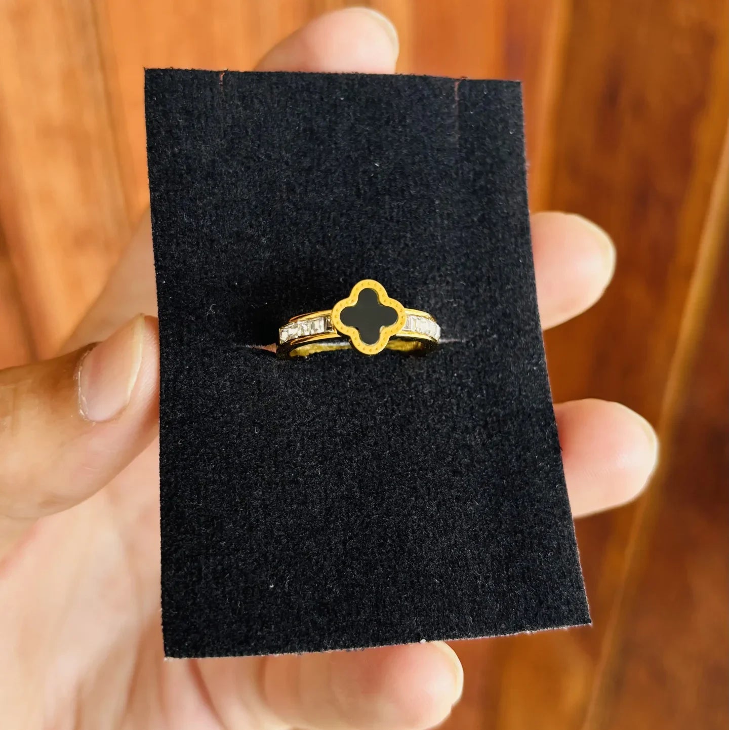 Premium Quality Stainless Steel Clover Stones Ring